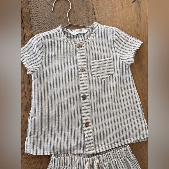 Mayoral 3 piece baby boy linen short set bucket hat striped neutral 12 months - Picture 5 of 12